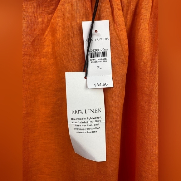 Ann‎ Taylor Pure Linen Flutter Sleeve Breathable lightweight Top Orange Size XL - Picture 7 of 14